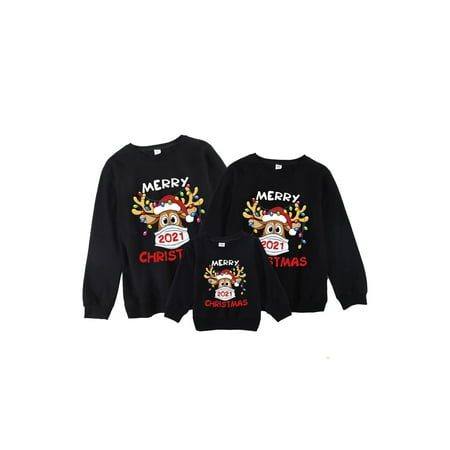 

Peyakidsaa Christmas Family Matching Parent-child Pullover Long Sleeve Round Neck Deer Letter Print Sweatshirt