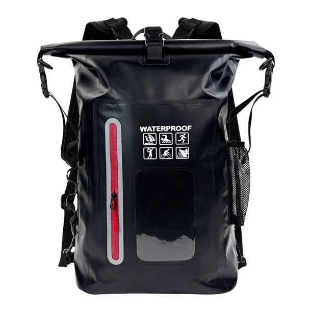 Bolsa impermeable seca para kayak, bolsa de flotación de 25 litros, bolsa ligera de gran capacidad. Negro