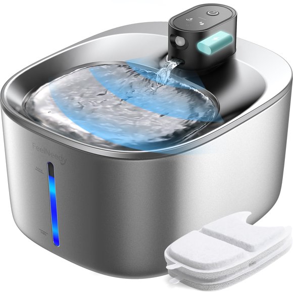 Fuente de agua para gatos FEELNEEDY inalámbrica de acero inoxidable, 4 litros
