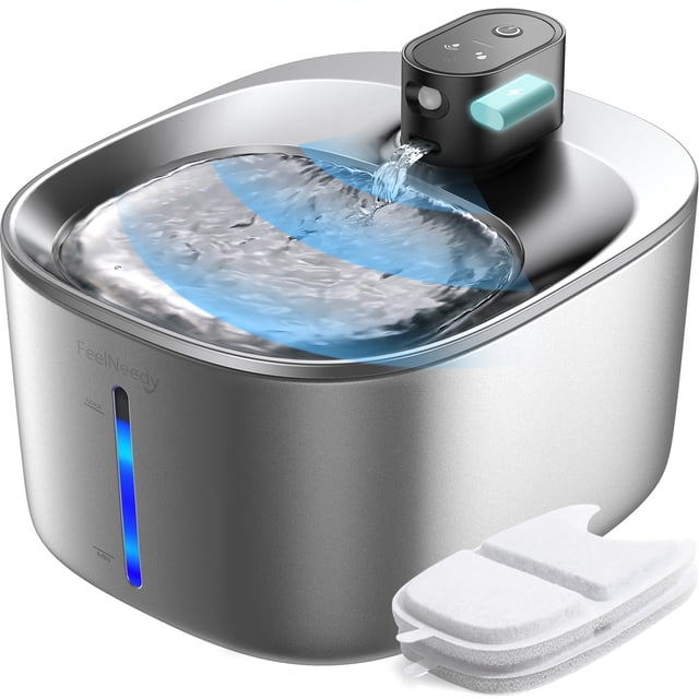 Fuente de agua para gatos FEELNEEDY inalámbrica de acero inoxidable, 4 litros