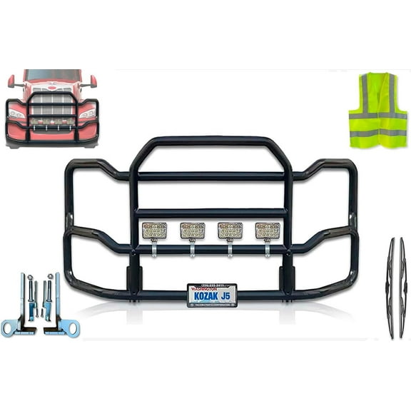 Kozak Front Grille Deer Moose Brush Bumper Guard Large Black Compatible with Peterbilt 579 No Fog 2022 