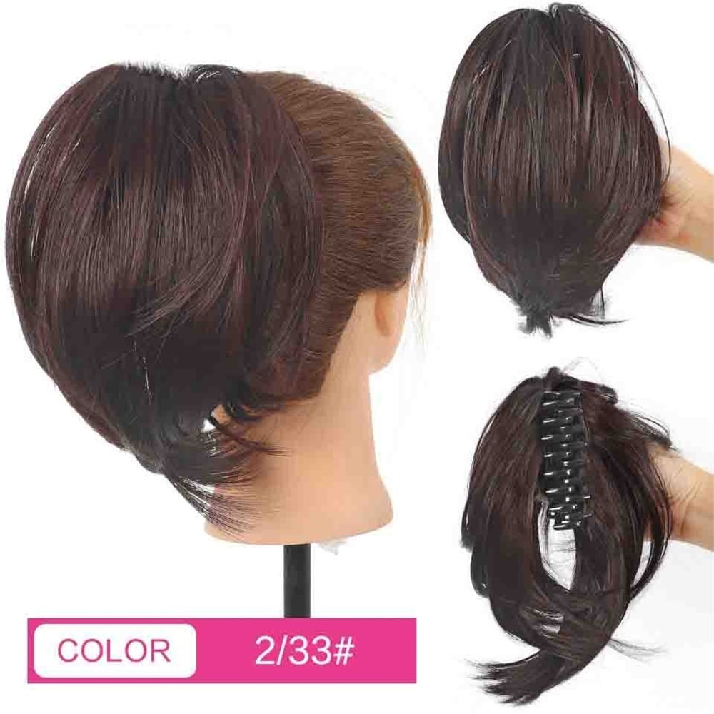 Messy Straight Hair Bun Hairpiece Synthetic Straight Pony Tail Short Claw Clip Ponytail Extensions for Women