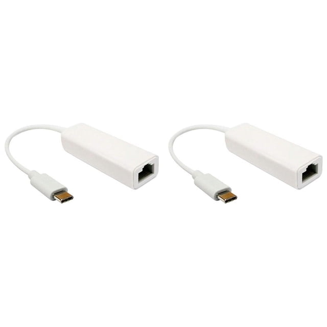 2X Connecteur Dongle de Réseau USB-C vers Ethernet NIK Type-C vers RJ45 LAN, pour 3 vers Adaptateur Réseau Pour,2 x Connecteur Réseau,Blanc