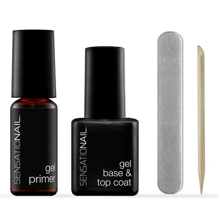 SensatioNail Gel Nail Primer, Base & Top Coat Kit, 4 pc (incl. Nail Buffer & Manicure (Best At Home Acrylic Nails)