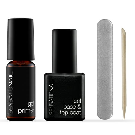 SensatioNail Gel Nail Primer, Base & Top Coat Kit, 4 pc (incl. Nail Buffer & Manicure (Best Nail Care After Acrylics)