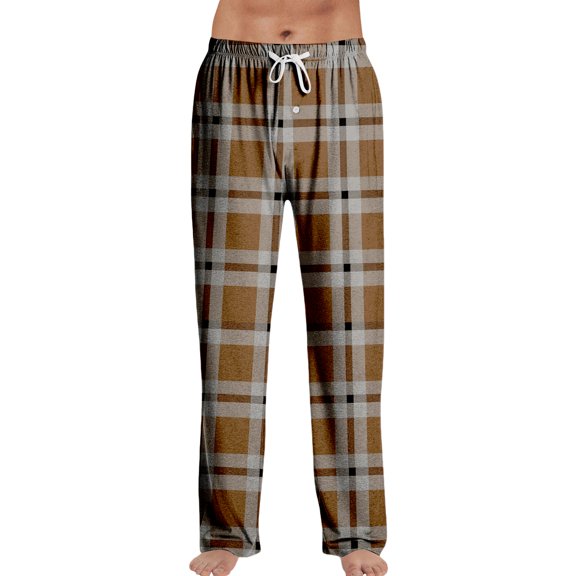 CharmCyan Mens Plaid Lounge Pants Soft Flannel Sleepwear Drawstring Waist Relaxed Fit Pajama Bottoms for All Comfort Ginger 2XL