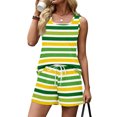 thumbnail image 5 of Iaqnaocc Two Piece Sets for Women Casual Striped Print Short Sets for Women Square Neck Sleeveless Womens Tops and Shorts Summer Outfits Vacation Outfits for Women Green XL, 5 of 6