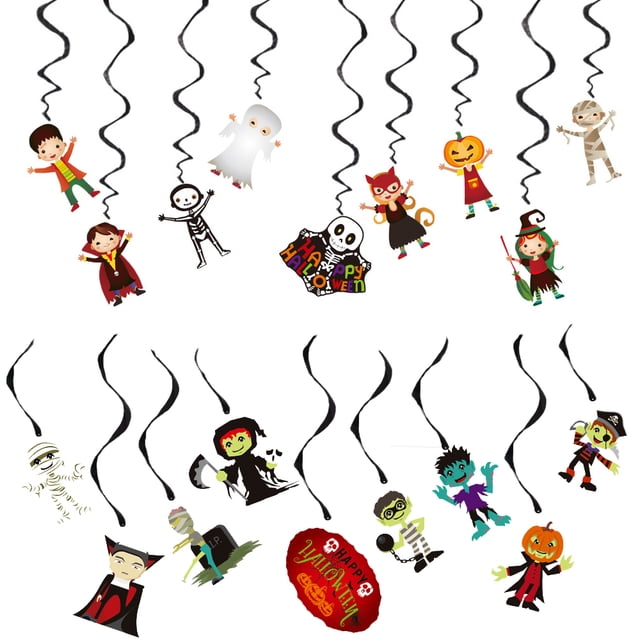 Halloween Hanging Swirl Decorations,Pumpkin Ghost Skeleton Hanging Swirl Ceiling Streamers
