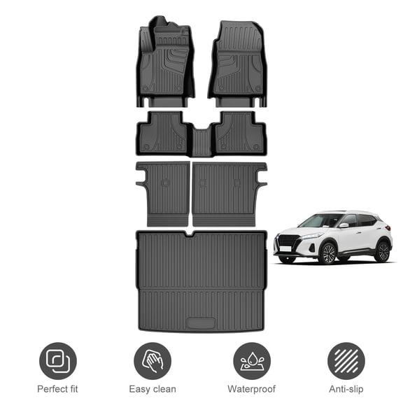 Fit for Nissan Kicks 2025-2026 FWD (Not Fit AWD & 2025 Kicks Play) TPE All Weather Protection Floor Liners & Cargo Mat & Backrest Mat (Cargo Tray in the Highest Postion)