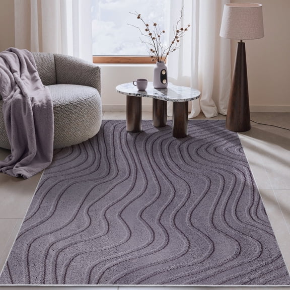 GENIMO 5'x8' Area Rug, Machine Washable Modern Floral Textured Plush Rug with Non Slip Backing for Living Room, Bedroom, Dining Room, Dark Gray