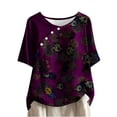 thumbnail image 1 of Tops Florales para las Mujeres Impreso Suéter Cuello Redondo Manga Corta, Ligero Y Casual Tops Cortos para las Mujeres, 1 of 9