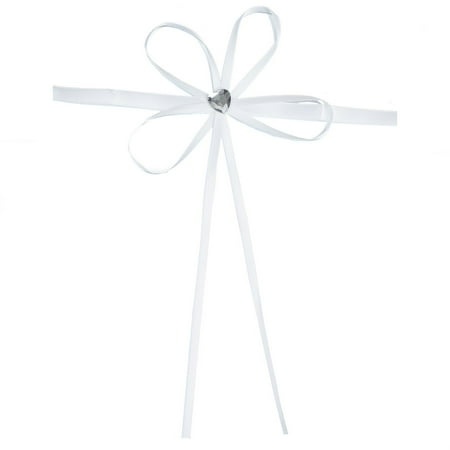 Mini White Silver BalsaCircle 4 pcs White Mini Bows with Silver Rhinestone Heart - Wedding Favors Birthday Baby Shower Party Candles Decorations ()