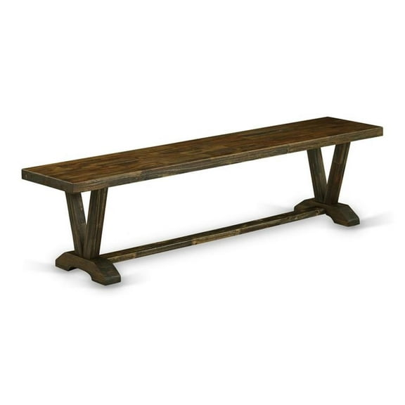 Pemberly Row V-Style 15x72" Wood Dining Bench in Jacobean Brown