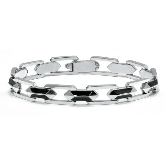 Men's Stainless Steel and Black Enamel Bracelet 9-inch