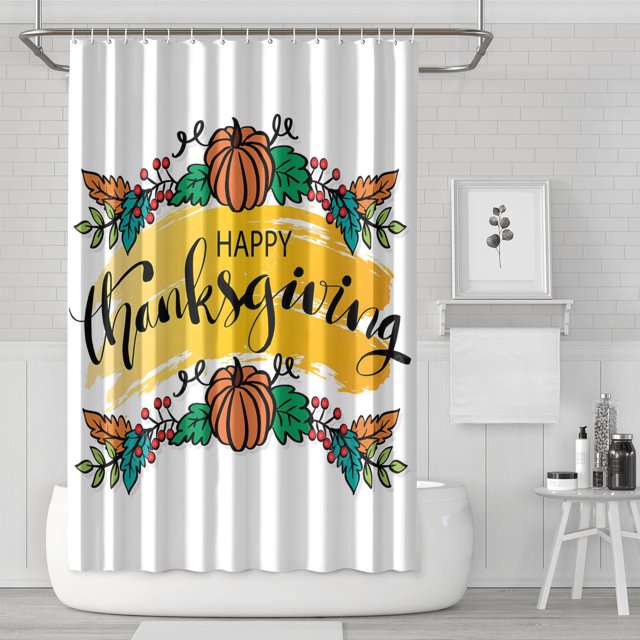 Rideaux de Douche Rustiques d'Automne pour Jour de l'Action, Rideau Réutilisable avec Crochets en Polyester pour Salle de Bain, Halloween, Noël, Hôtel, Dortoir