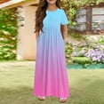 thumbnail image 2 of XADYUY Girls Summer Dress Size 7-8 Casual Gradient Short Sleeve Girls Long Dresses Cute Crew Neck Sundresses Beach Swing Skirt with Pockets 11-12 Years,Blue, 2 of 5