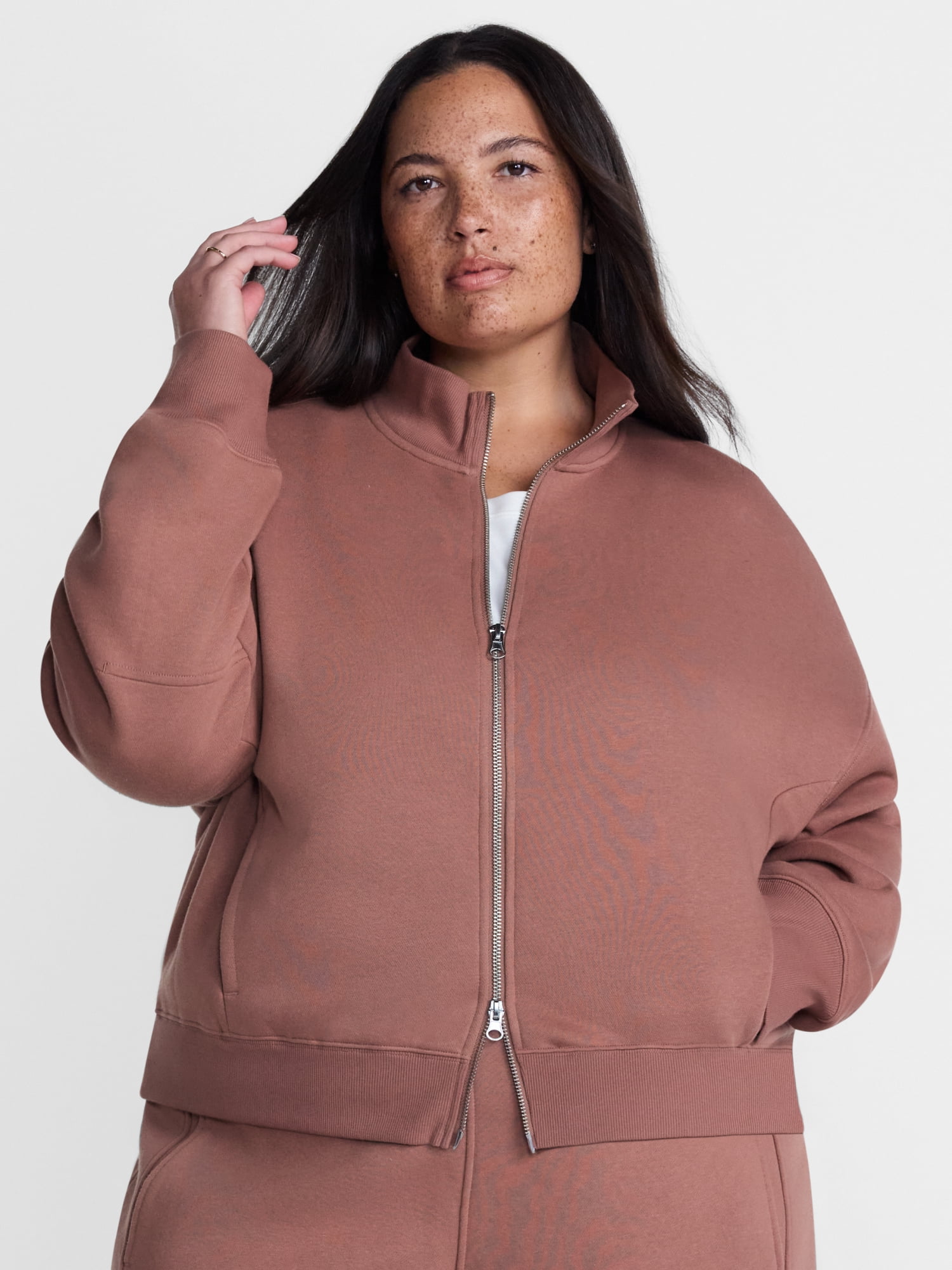 Athletic Works Women's Cropped Fleece Bomber Jacket with Long Sleeves, Sizes XS-4X