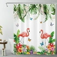 thumbnail image 1 of HVEST Summer Tropical Shower Curtain for Bathroom,Pink Flamingo and Vintage Butterfly Fabric Shower Curtain with Hooks,Colorful Floral with Green Leaf Plant Bathroom Curtains Shower Set, 60x72 inches, 1 of 5