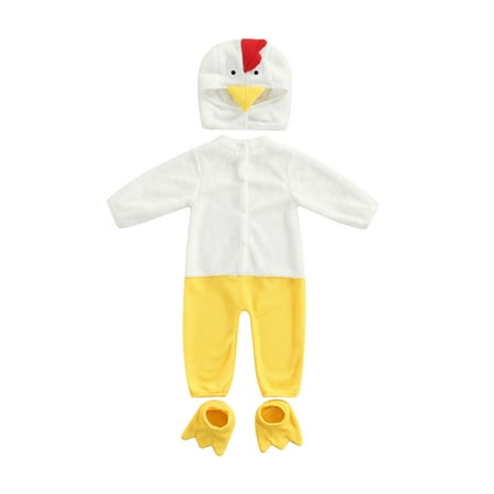 

JYYYBF 3-18 Months Toddler Baby Boy Girl Chicken Outfits for Cosplay Long-Sleeved Jumpsuit Chicken Hat Shoes Set 4PCS Outfit Yellow White 9-12 Months