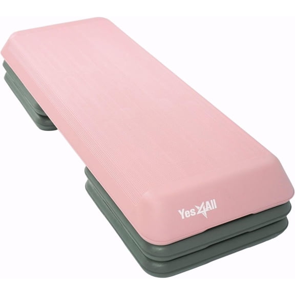 Yes4All Aerobic Deck Step Platform with 4 Adjustable Risers, Health Club Size, Pink/Grey
