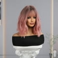 thumbnail image 3 of BERON Ombre Pink Short Curly Bob Wig for Women with Bangs Heat Resistant Synthetic Hair Wigs for Daily Use, 3 of 5