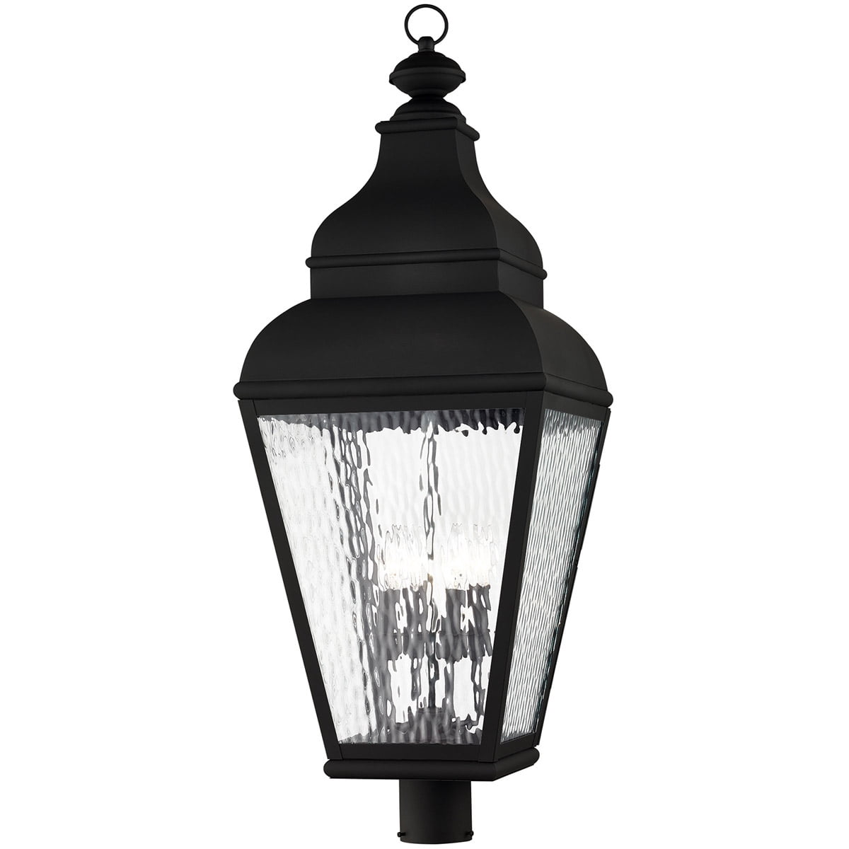 14 inch 4 Light Black Outdoor Post Lantern Pendant Lighting Fixture with Clear Water Glass Shade backed with Hand Crafted Solid Brass material for patio, front porch, entryway and more