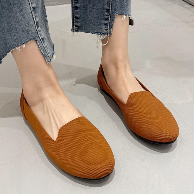LSLJS Femmes Tissage Volant Surface en Maille Bout Rond Décolleté Peu Profond Confortables Slip-On Chaussures Plates, Chaussures Plates