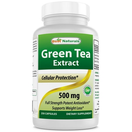Green Tea Extract 500 mg 250 Capsules by Best Naturals - powerful free radical scavenger - Fat burning formula can