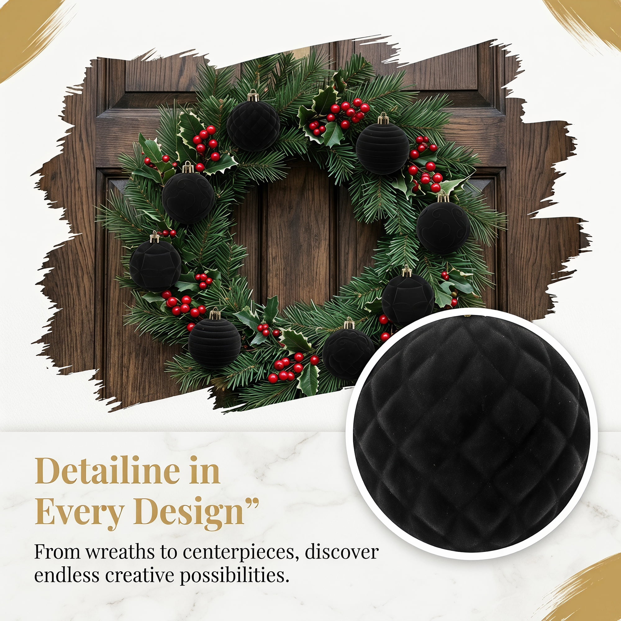 Unique Bargains Velvet Christmas 12 Pack Flocked Sphere Orbs Luxury Ornaments Black 2.4"