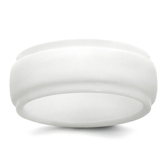 Silicone White 9mm Ridged Edge Band Size 8 Ring for Women and Men