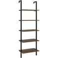 thumbnail image 3 of Homfa Wall Mounted Ladder Shelf, 5 Tier Industrial Wood Storage Organizer Unit with Metal Frame for Living Room, Vintage Finish, 3 of 8