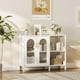 thumbnail image 1 of QinaQin Aparador moderno con puertas arqueadas de vidrio templado y repisas ajustables, mueble multifuncional de 39.4 pulgadas para baño o sala, 1 of 7