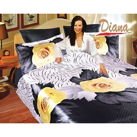 Queen Bed Silk Satin Bedding Floral Duvet Cover Set Diana DI286Q