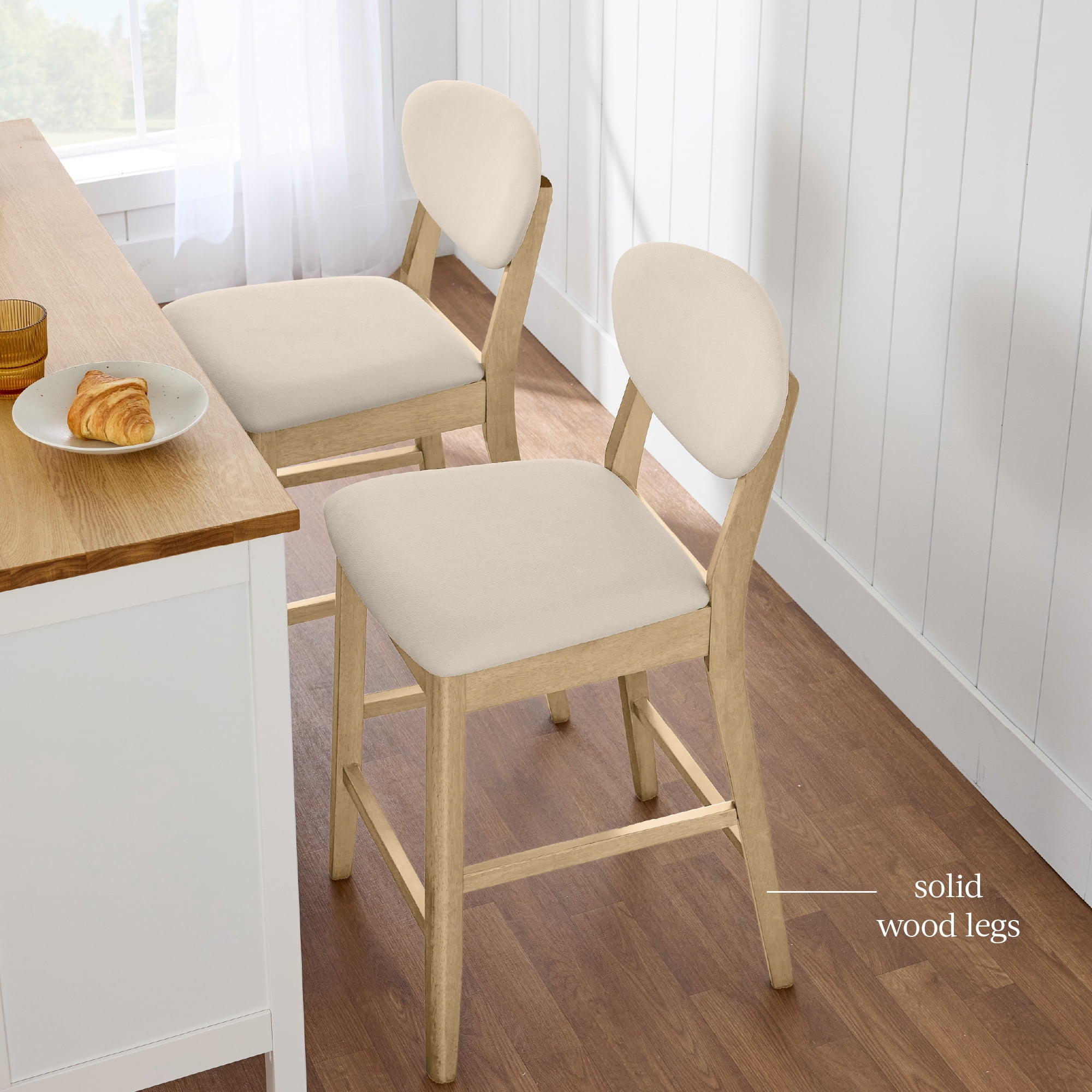 Best Choice Products Set of 2 Counter-Height Bar Stools, Armless W/Upholstered Seat Cushion & Backrest - Oak / Cream