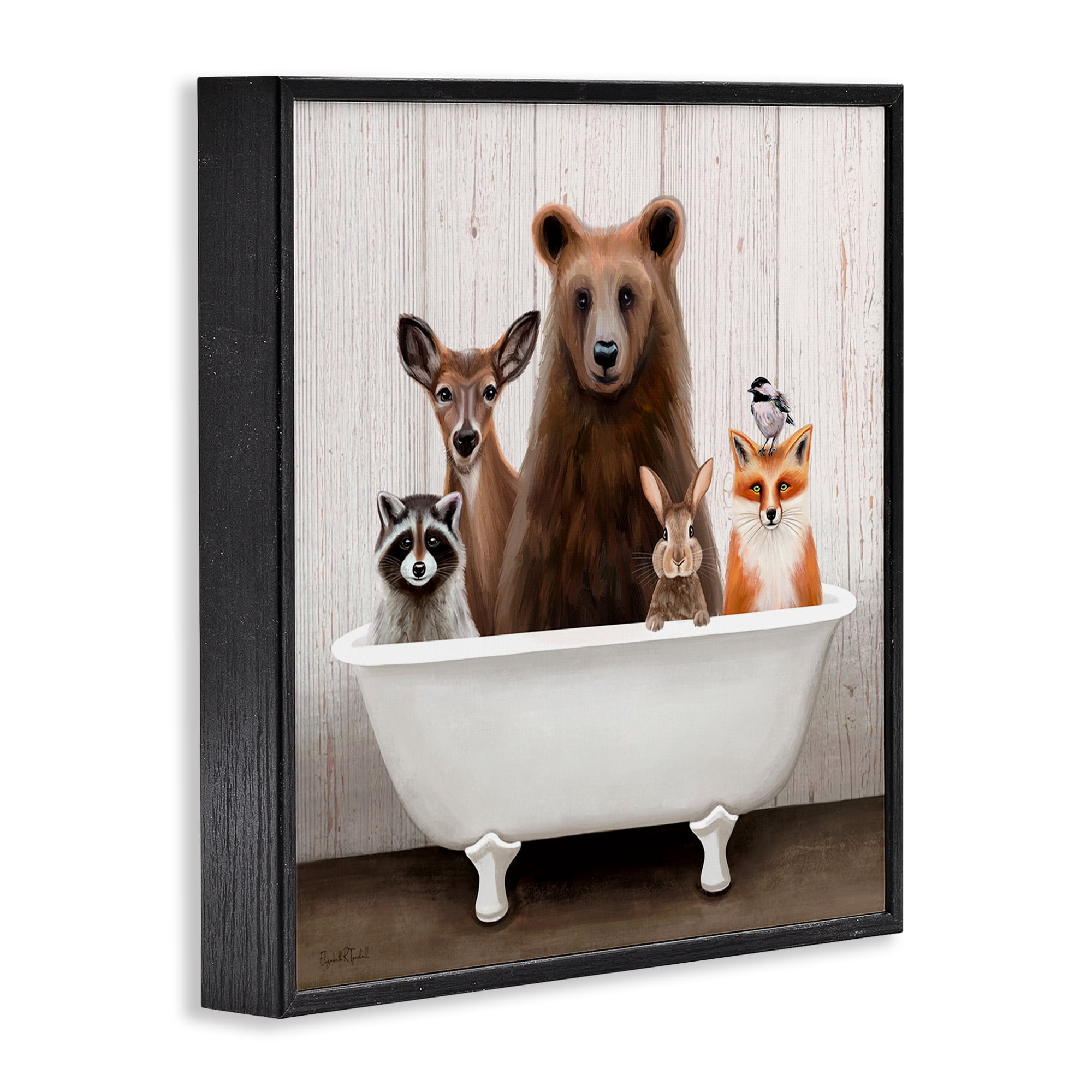 Woodland Creatures Antique Bathtub Black Framed Giclee Art, 24 x 24