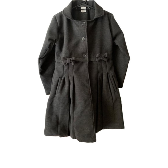 abrigo de niña, Maga boutique,talla12, color gris, una pieza, con boina, forro completo, detalle de moños,