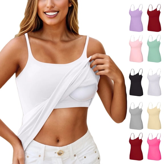 Tank Tops with Built in Bra for Women 2026, Workout Lounge Camisole, Summer Sports Padded Cami Tube Casual Yoga Tops , #03 White L