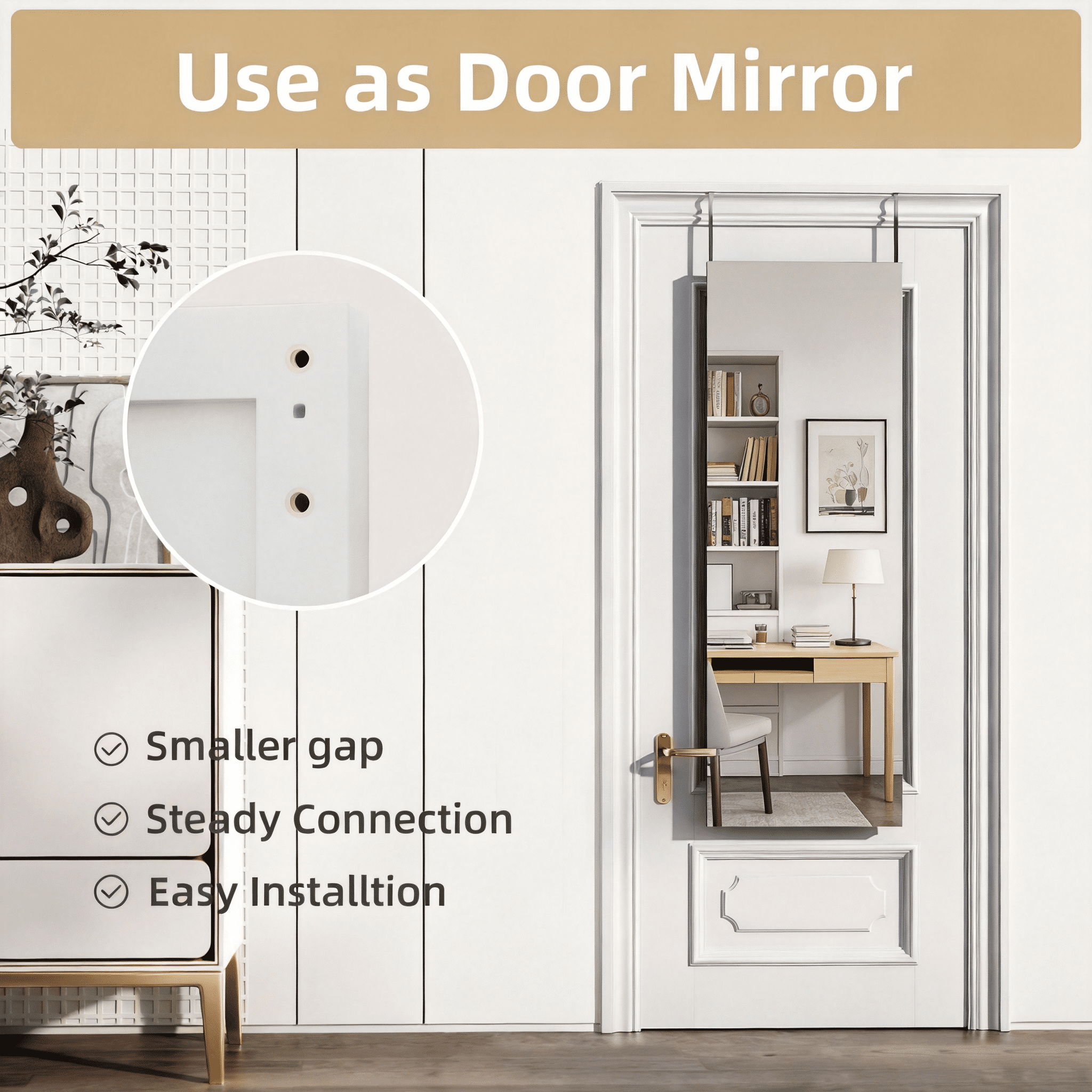 Door Mirror Full Length, 47"x 16" Full Body Over The Door Hanging Wall Mounted Mirror for Bedroom, Living Room, Cloakroom, Square White