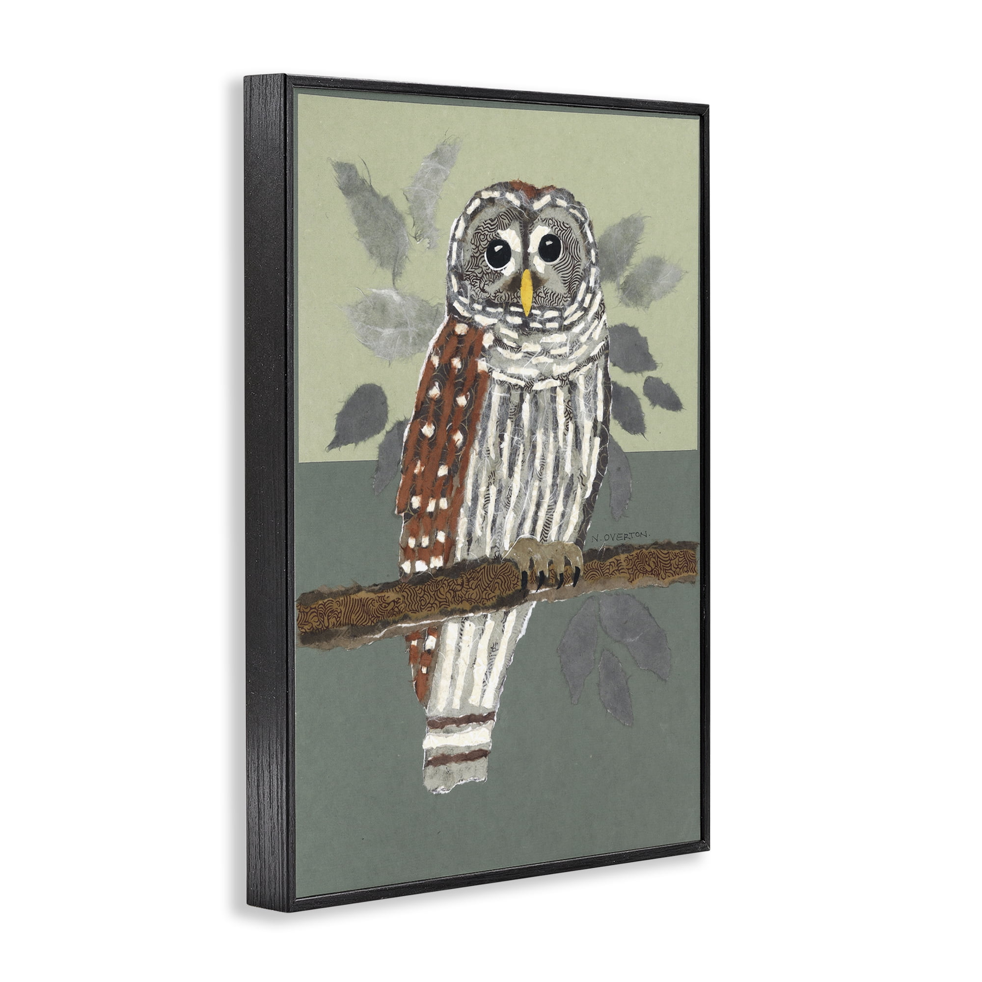 Stupell Industries Owl Perched Tree Branch Animals & Insects Painting Black Framed Art Print Wall Art, 16 x 24