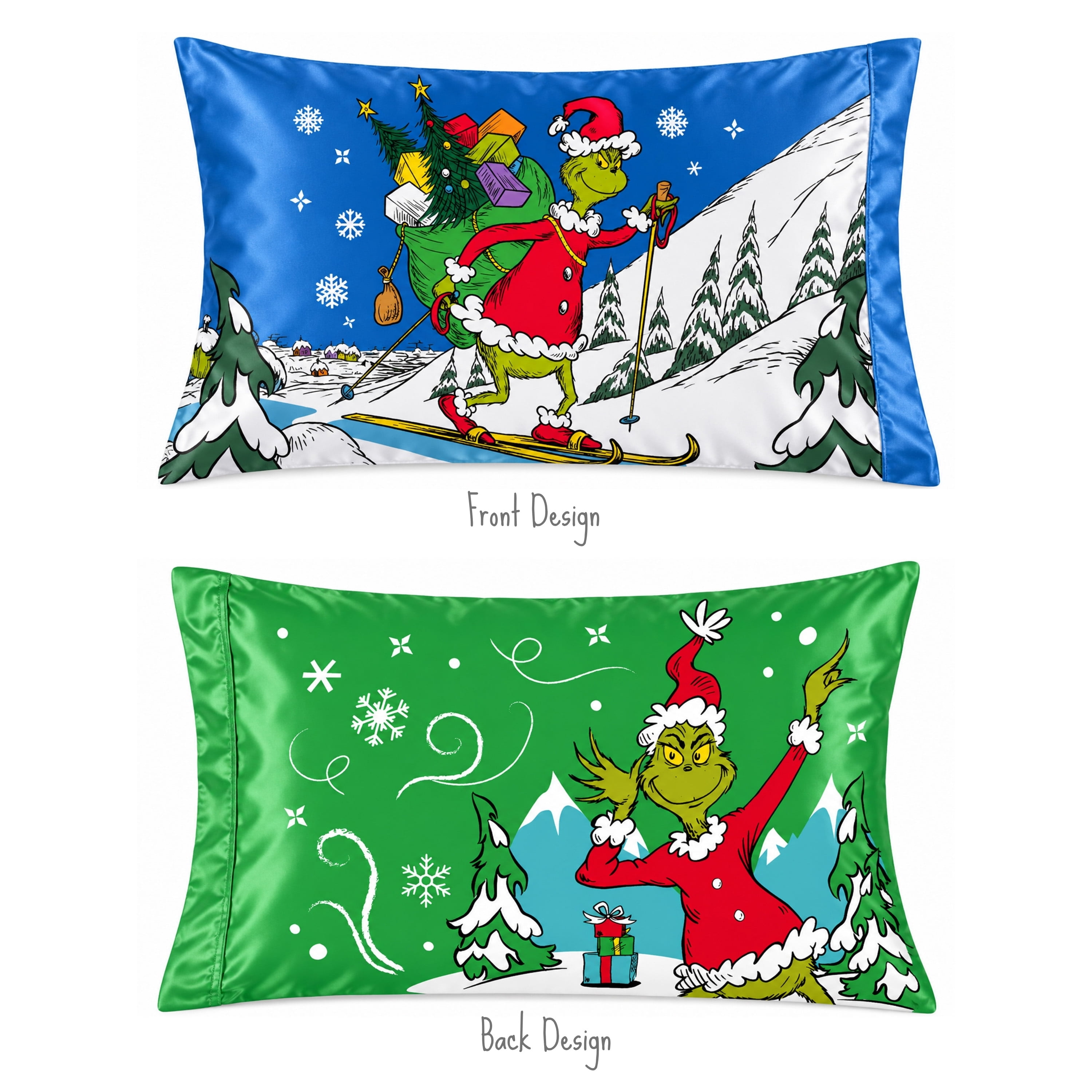 Grinch Reversible Silky Satin Pillowcase, Standard Size, 1-Pack