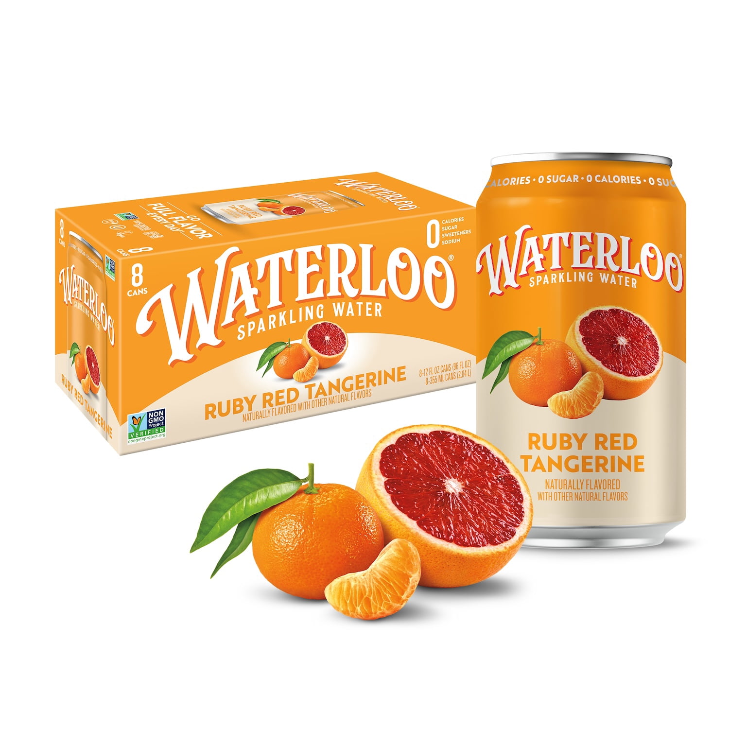 (3 pack) Waterloo Sparkling Water, Ruby Red Tangerine, 12 fl oz, 8 pack cans