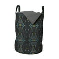 thumbnail image 1 of Tribal Laundry Bag, Prehistoric Bohemian Geometric Pattern Quirky Motif on Dark Backdrop, Basket with Handles Drawstring Closure for Laundromats, 13" x 19", Dark Blue Grey Multicolor, by Ambesonne, 1 of 4