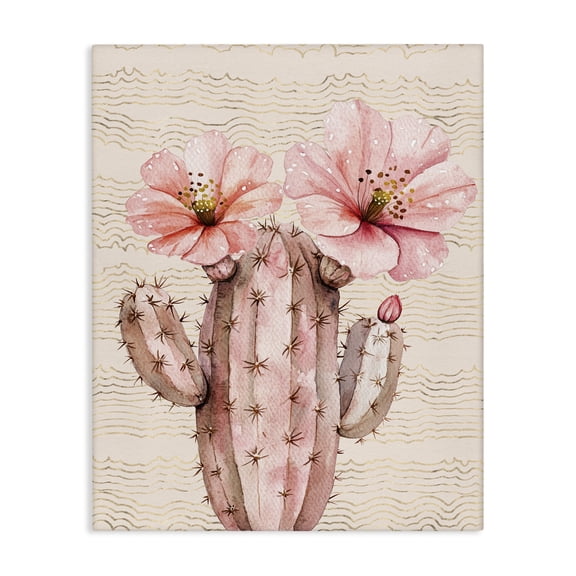 Stupell Industries Pastel Cactus with Blooms Plants & Flowers Painting Wrapped Canvas Art Print Wall Art, 16 x 20