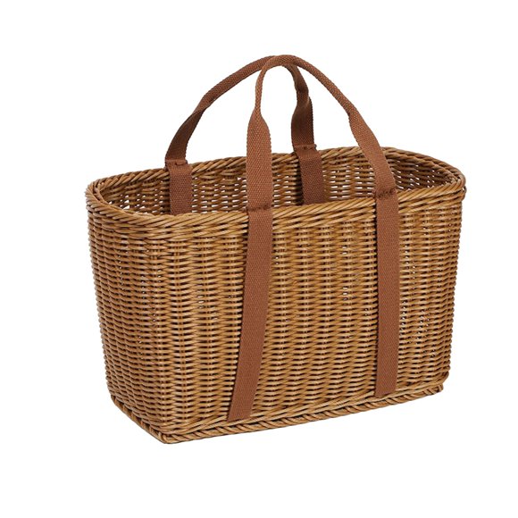Woven Storage Basket with Handle, Multipurpose Organizer Bin for Camping, Grocery Shopping, Picnic and Home Storage, Durable Plastic Weaved Decorative Basket