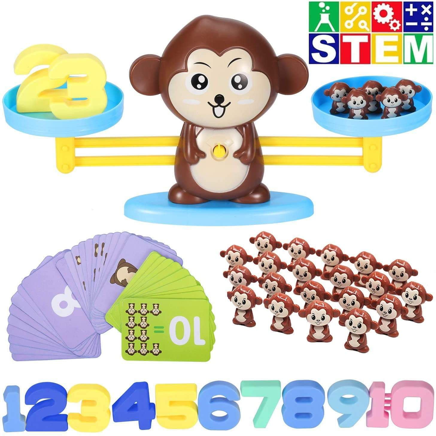 Powiller Monkey Balance Counting Cool Math Games - STEM Toys for 3 4 5 Year Olds Cool Math Educational Kindergarten Preschool Learning Numbers Toy for Boys and Girls
