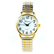 2Tone Medium Size Face Easy to Read Geneva Stretch Band Watch