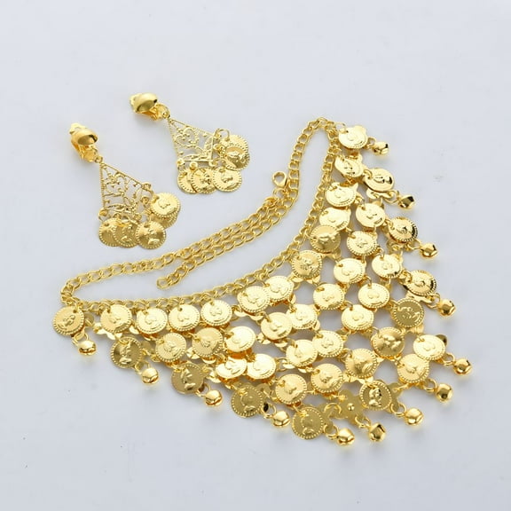 2 Pcs Ladies Belly Dance Jewellery Set Necklace & Earrings Beaded Coin Dance Jewellery