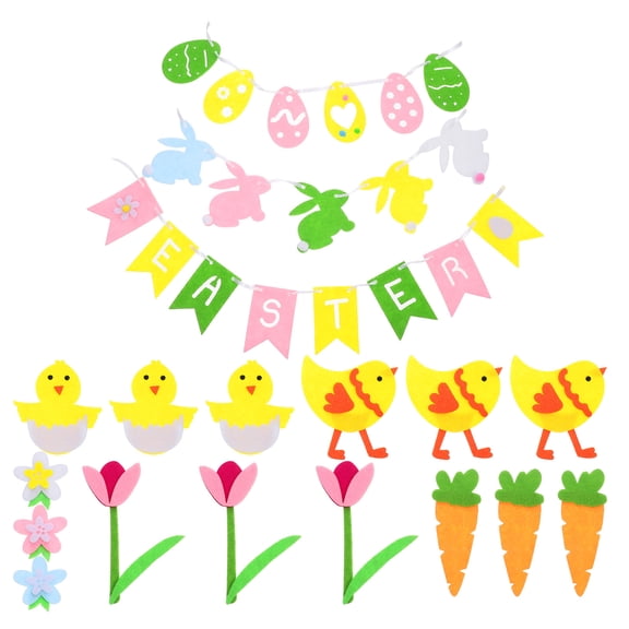 FOMIYES 18-Piece Easter Felt Banner Set with Bunny and Chick Decorations, Assorted Colors for Party and Home Decor