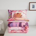 thumbnail image 5 of Manfei Cute Capybara Twin Comforter Sets,Lovely Flowers Bedding Set,Purple Pink,Pink Reversible,2-Piece,1 Comforter and 1 Pillowcase, 5 of 7