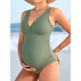 thumbnail image 5 of Sociala V Neck Maternity Swimsuit Ruched Side One Piece Pregnancy Bathing Suits Hollow Out Swimwear, 5 of 8